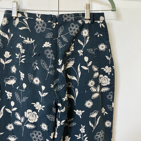 Vintage Fish Floral Pants Womens Blue Cotton Straight Leg Y2K Garden Girl - Picture 3 of 10